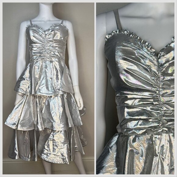 Vintage 1980s Silver Lame Dress, Joy Stevens Size Small, 80s Prom - Picture 1 of 7